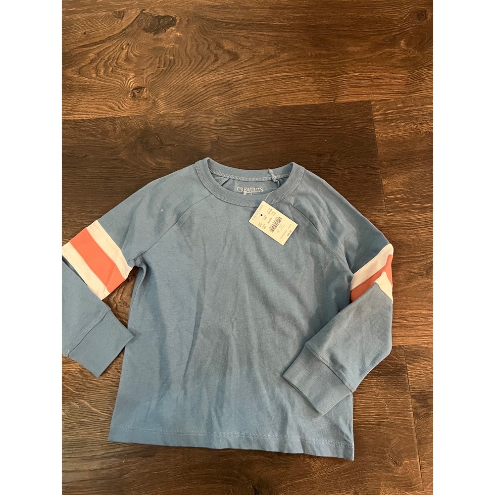 Crewcuts J Crew Kids Blue Long Sleeve Varsity Stripe T-Shirt XXS 2-3 NEW